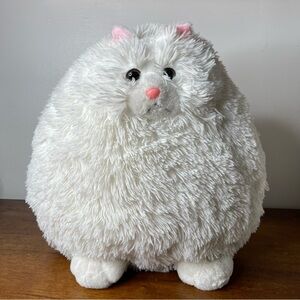 Cat Plush White Kitty Round Fat & Fluffy Winsterch Cuddly Pink Nose & Ears 13”